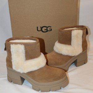 NIB‎ UGG WOMEN'S SUNBURST BROOKLEN PLATFORM SUEDE SHEARLING LINED ANKLE BOOTIES